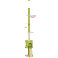 PawHut - Arbre à chat du sol au plafond hauteur réglable 87 po-94,5 po-Comprend un condo, un hamac et des plateformes pour grimper et se reposer sans fin 