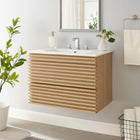 Modway - Render Fixation murale de 30" Vanette de salle de bain - Oak White-Coiffeuse à grains de noyer