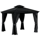 Outsunny - Tonnelle d'extérieur à toit rigide 10' x 12' - gris foncé-Gazebo robuste pour le patio, l'arrière-cour, le jardin, le parc, etc 