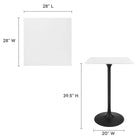 Modway - Lippa 28 po Carré Bois Bar Table, Noir Blanc-Plateau de table en MDF laqué