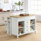Modway - Farmstead 3 pièces Îlot de cuisine et ensemble de tabouret, Chêne Blanc-Étagères ajustables