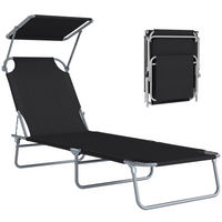 Outsunny - Chaise longue d’extérieur - chaise longue pliante réglable - noir-Convient pour les parcs extérieurs, les jardins, les patios, les bords de piscine, les vérandas, la plage et plus encore