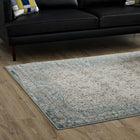 Modway - Dilys Treillis floral vintage vieilli Tapis de comédie 8 pi l x 10 pi L - Brun sarcelle et beige-Dessous en caoutchouc de prise
