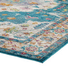 Modway - Success Médaillon vintage floral vieilli Anisah Tapis 4 pi l x 6 pi L - Bleu Ivoire Jaune Orange-Résistant aux taches / Facile à nettoyer