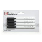 TRU RED - Marqueurs à Effacement Sec - Pointe Fine - Noir - Paquet de 4-Pour écrire et effacer sur tableaux blancs, verre et autres surfaces effaçables à sec