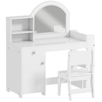 Qaba - Coiffeuse pour enfants avec miroir éclairé - blanc-Comprend un miroir LED à deux couleurs, offrant une expérience de maquillage digne des stars  
