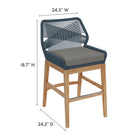 Modway - Wellspring Terrasse extérieure Teck et corde Tabouret de comptoir - Graphite bleu-Corde tissée à la main