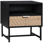 HOMCOM - Table de chevet moderne avec tiroir et étagère de rangement - noir-Deux couleurs et un motif en chevrons lui donnent un aspect unique