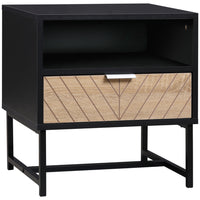 HOMCOM - Table de chevet moderne avec tiroir et étagère de rangement - noir-Deux couleurs et un motif en chevrons lui donnent un aspect unique