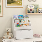 Qaba - Bibliothèque pour enfants avec étagères d’exposition à 3 niveaux, tiroir pour chambre de bébé - blanc-Dispositif anti-basculement et surfaces lisses pour renforcer la sécurité des enfants  
