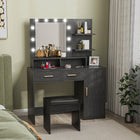 HOMCOM - Coiffeuse avec miroir et lumières - 40,9 po L x 15,7 po l x 55,1 po H - noir-Miroir avec ampoules LED pour améliorer la visibilité lors de l'application du maquillage 