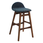 Modway - Juno Tabouret de bar - Tissu bleu marine - Ensemble de 2-Tabouret de bar en bois du milieu du siècle