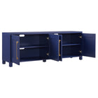 Hudson&Canal - Meuble TV Chabot pour téléviseurs jusqu'à 75" - Bleu foncé-Nettoyer avec un chiffon doux et sec, sans produits chimiques agressifs ni produits de nettoyage abrasifs