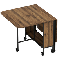 HOMCOM - Table à manger pliante à abattant sur roulettes 51 po avec étagère de rangement pour 6 personnes - grain de bois brun-2 rallonges latérales relevables agrandissent l'espace de surface et se replient pour un rangement compact 