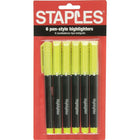 Staples - Hype! Pen-Style Surligneurs - Pointe biseautée - Jaune - Paquet de 6-Couleur vive  