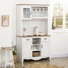 HOMCOM - Buffet de cuisine avec vaisselier, tiroir utilitaire et 3 portes - blanc-Les panneaux de porte à lattes, les portes vitrées encadrées et les poignées en métal vieilli apportent une beauté traditionnelle à votre cuisine, salle à manger ou salon 