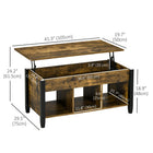HOMCOM - Table basse relevable avec rangement - brun rustique-Fabriqué en panneau de particules avec une surface en mélamine pour une stabilité et une durabilité accrues