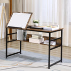 HOMCOM - Table à dessin réglable avec étagère de rangement - 47,25 po L x 23,5 po l x 29,5 po H - brun rustique-Plateau réglable sur 15 niveaux pouvant être incliné dans une plage d'angle de 0 à 70° 