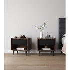 Manhattan Comfort - Lot de 2 tables de chevet Duane 20,23" style mid-century moderne - marron foncé et noir-Comprend 1 tiroir à extension totale et 1 étagère ouverte fine