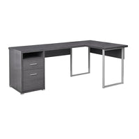 Monarch Specialties - 7257 Bureau 80 po - Gris Cote Droit Ou Gauche-Bureau d'ordinateur contemporain en forme de L, en finition stratifiée grise taupe aspect bois, soutenu par de robustes pieds en métal gris, dans un design rectangulaire moderne.