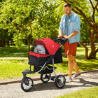 PawHut - Poussette de luxe pour animaux, légère, chariot de voyage pour chien et chat, design pliable à un clic, rouge-Équipée de 3 grandes roues en caoutchouc pour un déplacement fluide et silencieux, adaptée à la plupart des conditions de route. 