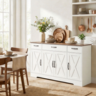 HOMCOM - Buffet de style ferme 55 po pour téléviseurs jusqu’à 60 po avec portes de grange - blanc-Les étagères réglables personnalisent l’espace pour des objets de tailles variées 
