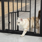 PawHut - Barrière extra large pour chien 29,1''-31,5'' L avec porte pour chat - Noir-Décoré avec des blocs de pin