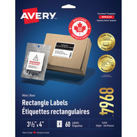 Avery - Étiquettes rectangulaires blaches avec TrueBlock, 3-1/3 po x 4 po, Paquet de 60 (8964)-3-1/3 po x 4 po, blanche