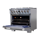 Kucht - 36 po Série KXP Cuisinière double énergie Propane - Acier inoxydable-Les grilles robustes en fonte diffusent une chaleur intense et permettent de déplacer les ustensiles d’un foyer à l’autre sans les soulever