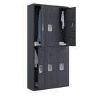 Ceha - Série RH, batterie de 3, casier 2 niveaux avec aérations à persiennes - poignée encastrée, gris graphite-Porte-étiquette pratique sur la porte