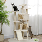 PawHut - arbre à chat 54 po avec poteaux à griffer, condos - beige-Plusieurs plateformes pour grimper et observer 