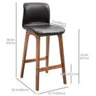 HOMCOM - Tabourets de bar hauteur comptoir avec cuir PU - brun foncé - paquet de 2-Assises légèrement incurvées pour un aspect décontracté, remplies de mousse pour plus de confort 

