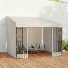 Outsunny - Pergola gazebo mural 10 pi l x 10 pi L avec rideaux et moustiquaires - beige-Le toit de la pergola en polyester enduit de PA protège contre les UV