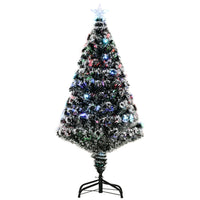HOMCOM - Arbre à feuilles persistantes artificiel à fibres optiques LED pré-éclairé de 4ft-Beau vert arbre de Noël artificiel avec des centaines de petits côtés de neige épars 