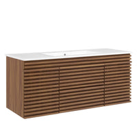 Modway - Render Fixation murale de 48" Vanette de salle de bain - Blanc noyer-Vanité moderne du milieu du siècle