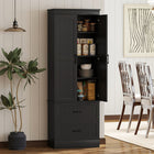 HOMCOM - Armoire de cuisine haute style ferme 67 po - noir-Deux grands tiroirs sur glissières silencieuses en alliage assurent une utilisation quotidienne fluide et silencieuse 