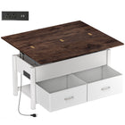 HOMCOM - Table basse relevable avec rangement et station de charge - blanc et brun rustique-Comprend un double plateau relevable et un design extensible, créant une table polyvalente