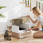 PawHut - Boîte à litière pour chat, enceinte facile à nettoyer avec pelle et couvercle rabattable - blanc-Fabriquée en acier inoxydable 201, elle résiste aux odeurs et garde l'air frais 