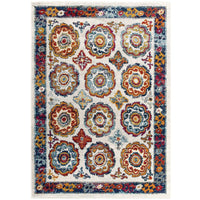 Modway - Entourage Treillis marocain floral vieilli d’Odile Tapis de 5 pi l x 8 pi L - Ivoire Bleu Rouge Orange Jaune-Tapis floral marocain vieilli usé