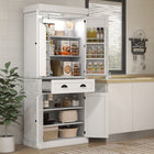 HOMCOM - Armoire de cuisine 71 po avec étagères à épices et éclairage LED - blanc-Quatre étagères réglables à trois niveaux offrent des options d'organisation flexibles 