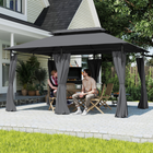 Outsunny - Pavillon de patio à double toit avec rideaux 10 pi l x 13 pi L - gris-Six colonnes en métal assurent durabilité et longévité