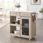 Modway - Culinary Chariot de cuisine avec barre à serviettes, Chêne Blanc-Panneau de particules et papier stratifié