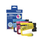 Brother - LC504 Cartouches d’encre cyan, magenta, jaune authentiques à haut rendement-Cartouche d’encre à haut rendement, ensemble de 3: Chaque cartouche contient du cyan, du magenta et du jaune pour une impression jusqu’à 1 500 pages par cartouche