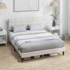 HOMCOM - Cadre de lit plateforme capitonné taille Queen avec tête de lit - blanc crème-Structure solide avec 10 lattes en bois épaissies et 10 pieds de soutien, supporte jusqu'à 1102 lb (500 kg) 
