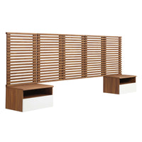 Modway - Render Ensemble 7 pièces : Tête de lit Queen murale et tables de chevet modernes - Noyer Blanc-Ensemble de tête de lit et de table de nuit