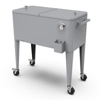 Permasteel - Glacière de patio rétro 80 pintes sur roulettes avec séparateur - grise-Sa grande capacité de 80 pintes offre un espace généreux pouvant contenir jusqu’à 110 canettes de 12 oz, plus de la glace.