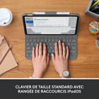 Logitech - Étui clavier Slim Folio pour iPad A16/ 10.9" (10e génération) - Anglais - Gris Oxford-Clavier de taille standard avec raccourcis iPadOS: saisissez confortablement avec de grandes touches espacées étirées bord à bord; comprend des touches de raccourci iPadOS pour un accès rapide au volume, aux commandes multimédia et bien plus encore