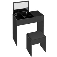 HOMCOM - Coiffeuse avec miroir rabattable et tabouret rembourré - 31,5 po L x 15,7 po l x 31,1 po H - noir-Plateau rabattable avec miroir clair pour votre maquillage quotidien 