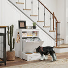 PawHut - Station d’alimentation pour animaux, armoire de rangement, conteneur - blanc-Livré avec un plan de travail, un compartiment et une armoire pour ranger toutes les affaires de vos animaux 
