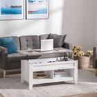 HOMCOM - Table basse relevable avec rangement caché et étagères ouvertes - blanc-Le plateau spacieux relevable crée une zone de travail confortable